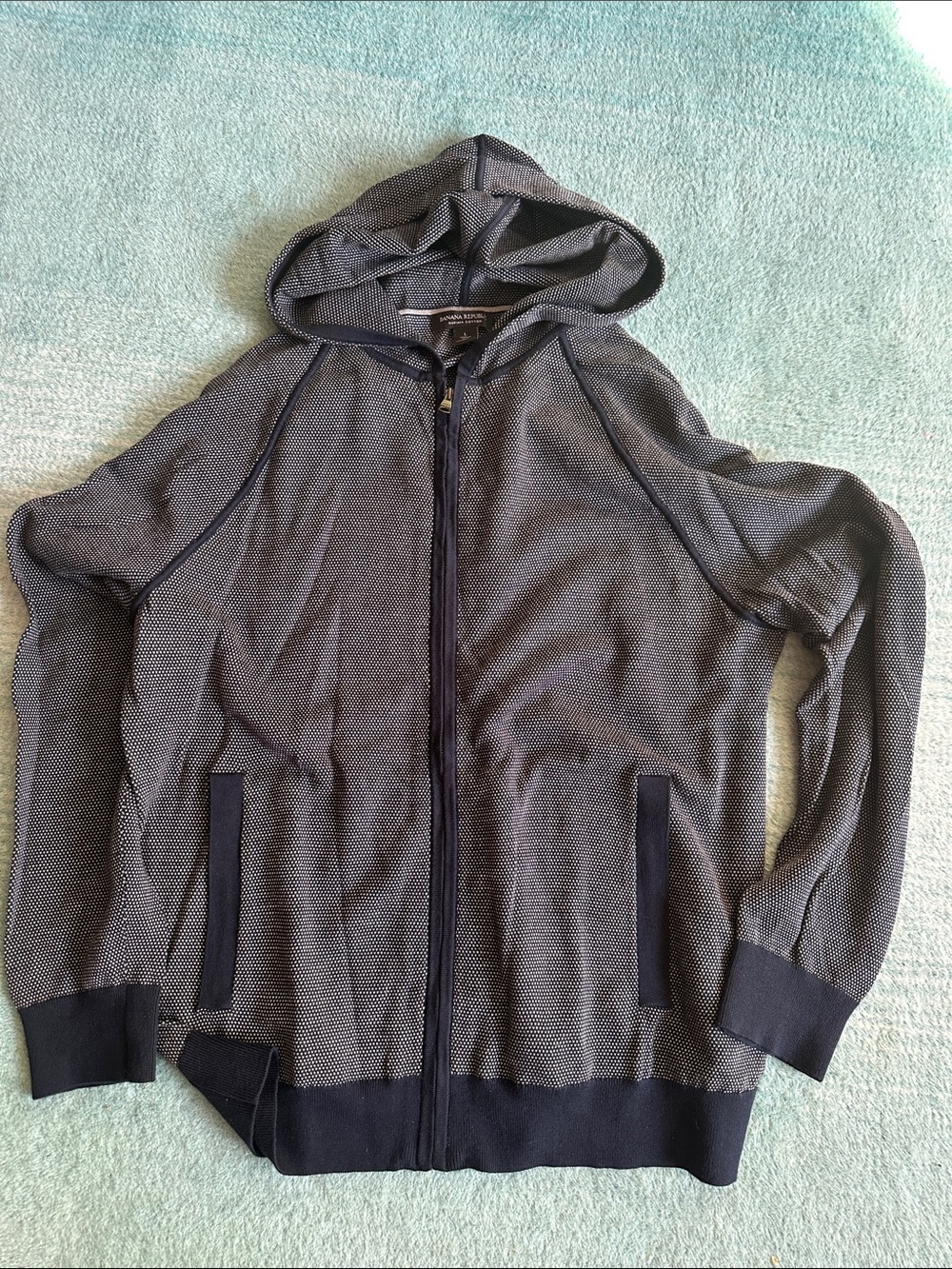 Banana Republic Men's Hooded Zip Sweater - Navy Supima Cotton